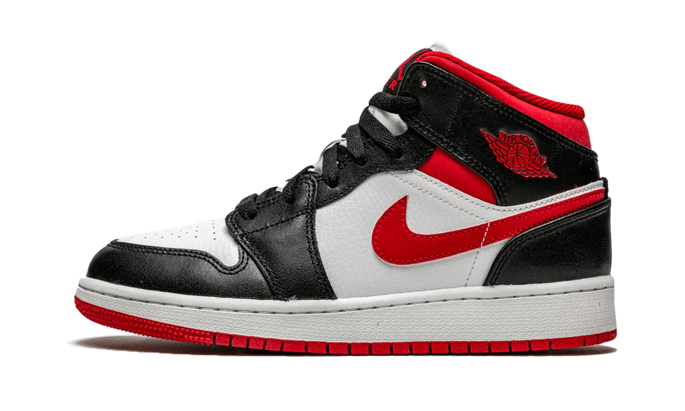 AIR JORDAN 1 MID (GS) BLACK-WHITE-RED